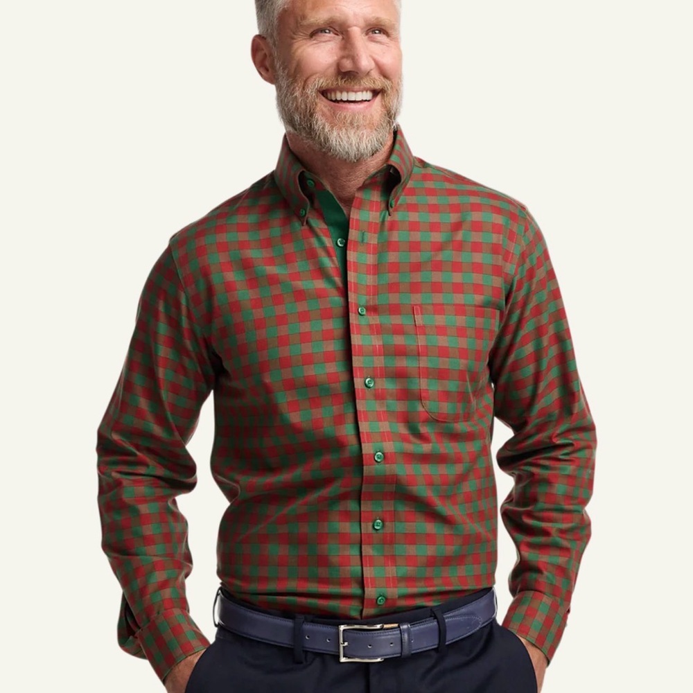 Men's Green and Red Check Button-Up Shirt